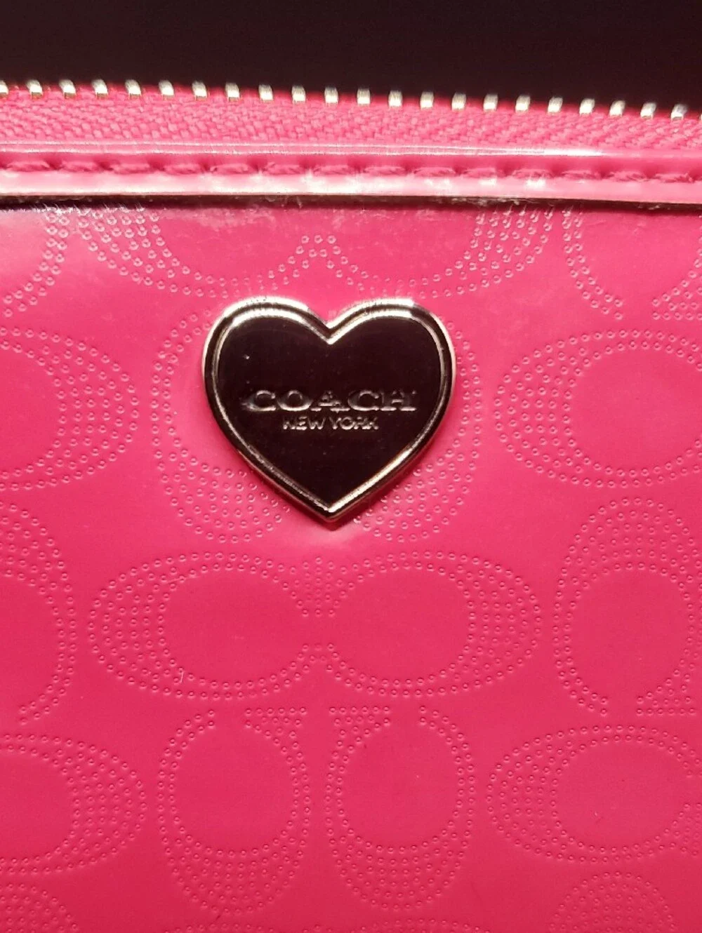 Coach Pink Signature Heart Zip Wallet